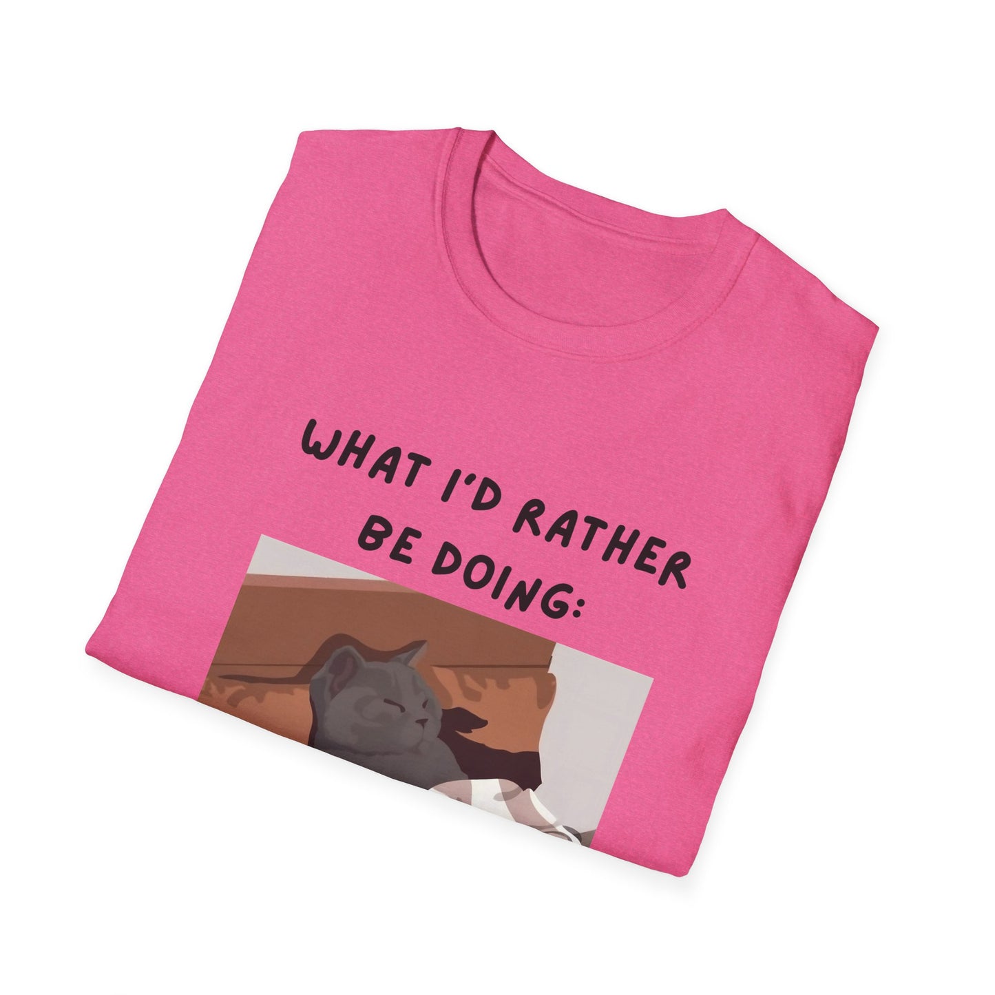 Cute Cat Sleepy Vibes Unisex Softstyle T-Shirt - "What I'd Rather Be Doing"