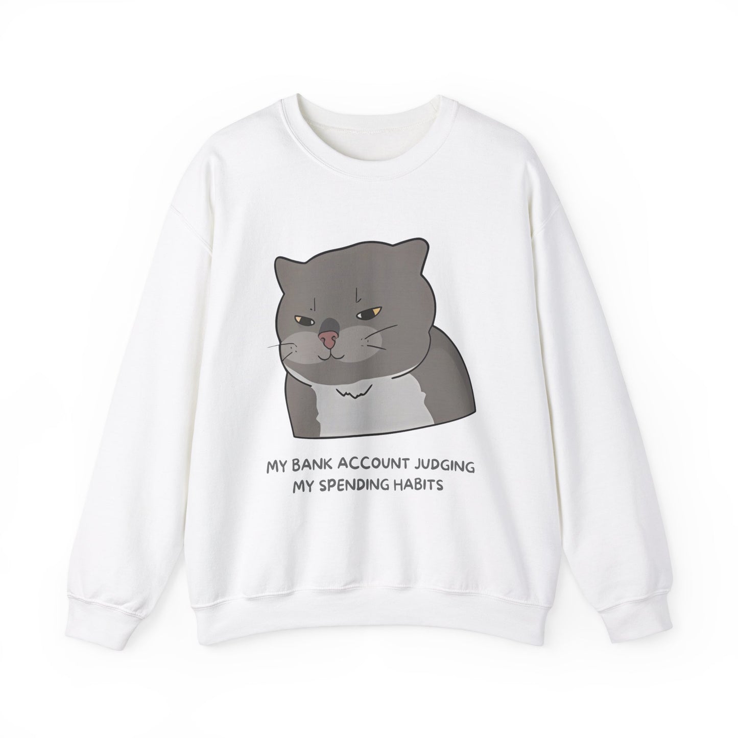 Funny Cat Motivational Crewneck Sweatshirt - My Bank Account Judging My Spending Habits