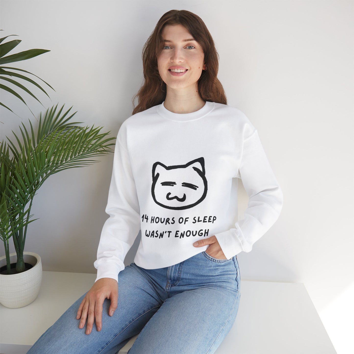 14 Hours of Sleep Crewneck Sweatshirt - Unisex Heavy Blend™ - Cozy Cat Design