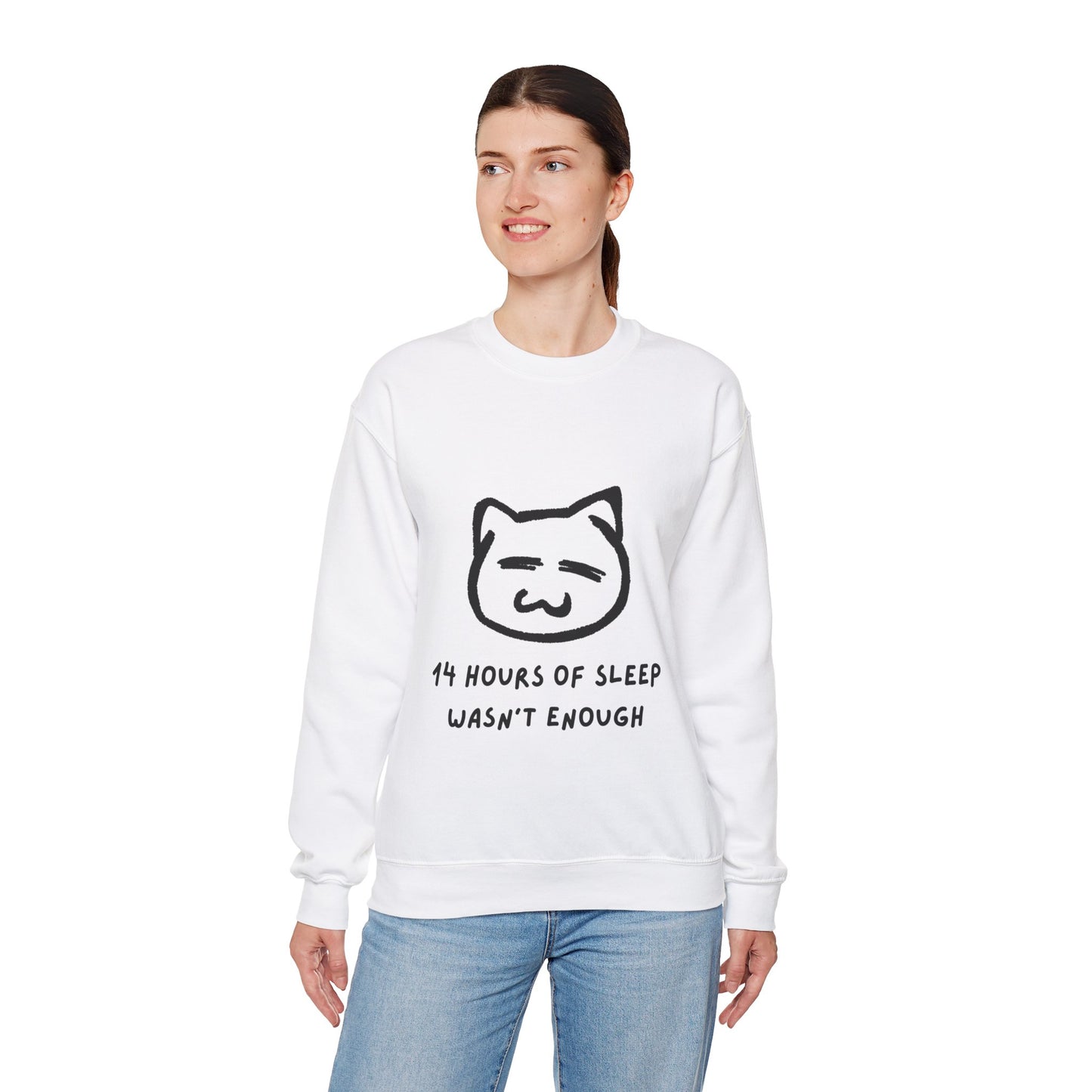 14 Hours of Sleep Crewneck Sweatshirt - Unisex Heavy Blend™ - Cozy Cat Design