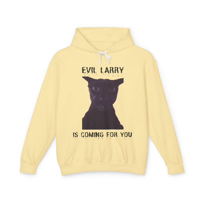 Evil Larry Unisex Lightweight Hooded Sweatshirt - Spooky Cat Design