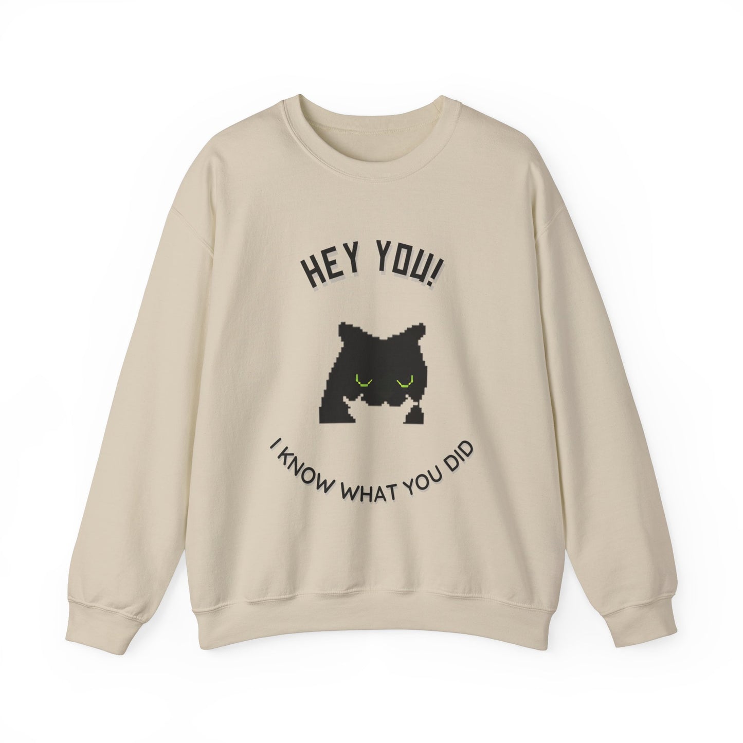 Funny Cat Crewneck Sweatshirt - 'Hey You! I Know What You Did'