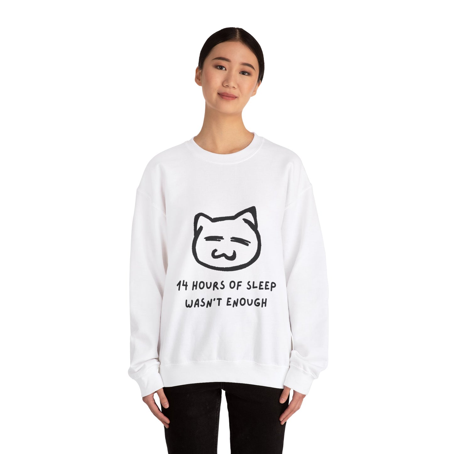 14 Hours of Sleep Crewneck Sweatshirt - Unisex Heavy Blend™ - Cozy Cat Design