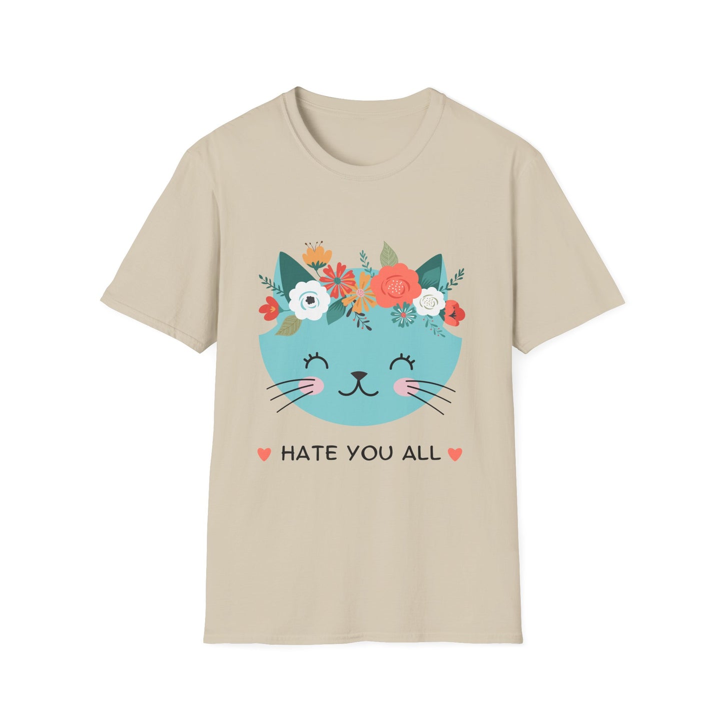 Floral Cat Graphic T-Shirt - 'Hate You All' Cute Unisex Tee