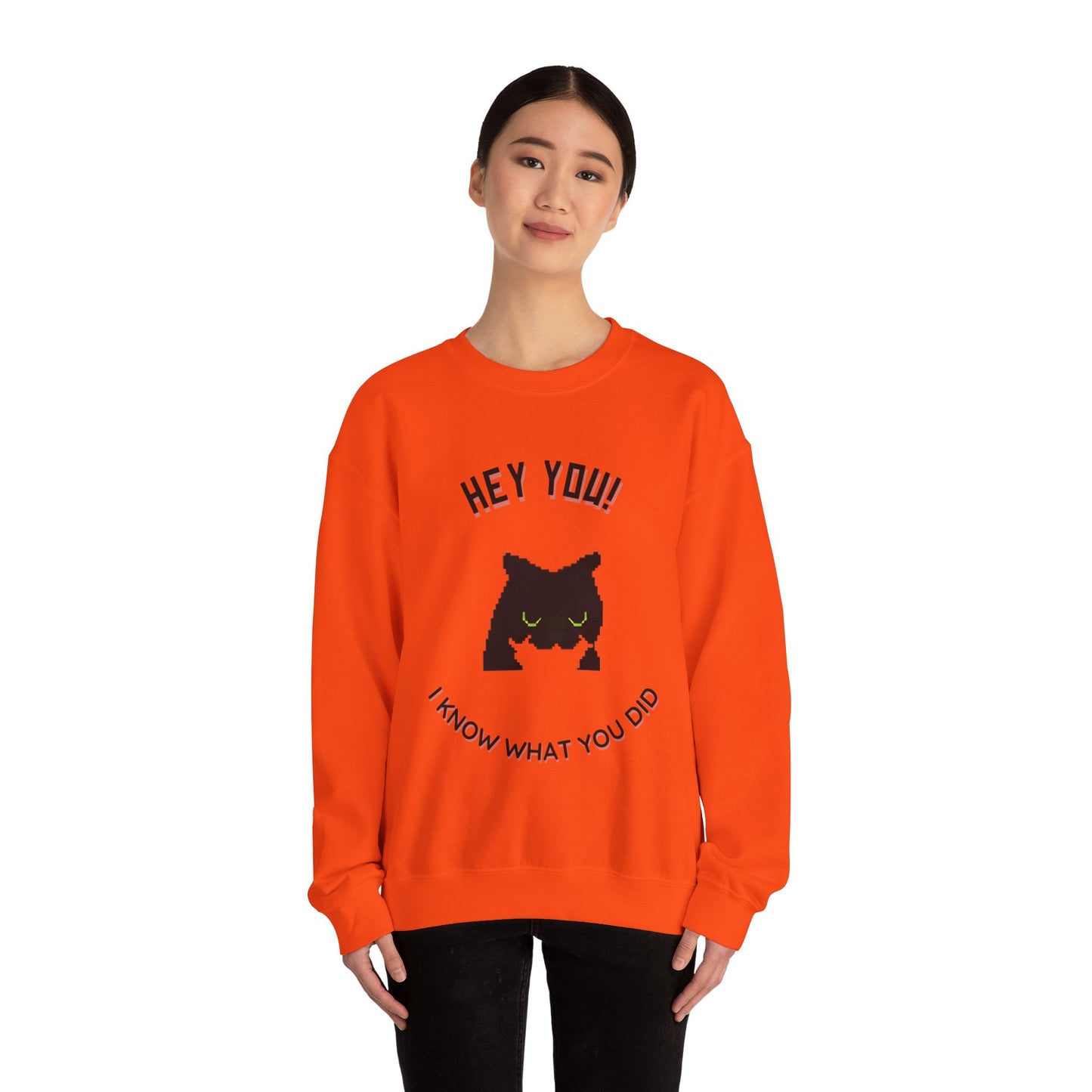 Funny Cat Crewneck Sweatshirt - 'Hey You! I Know What You Did'