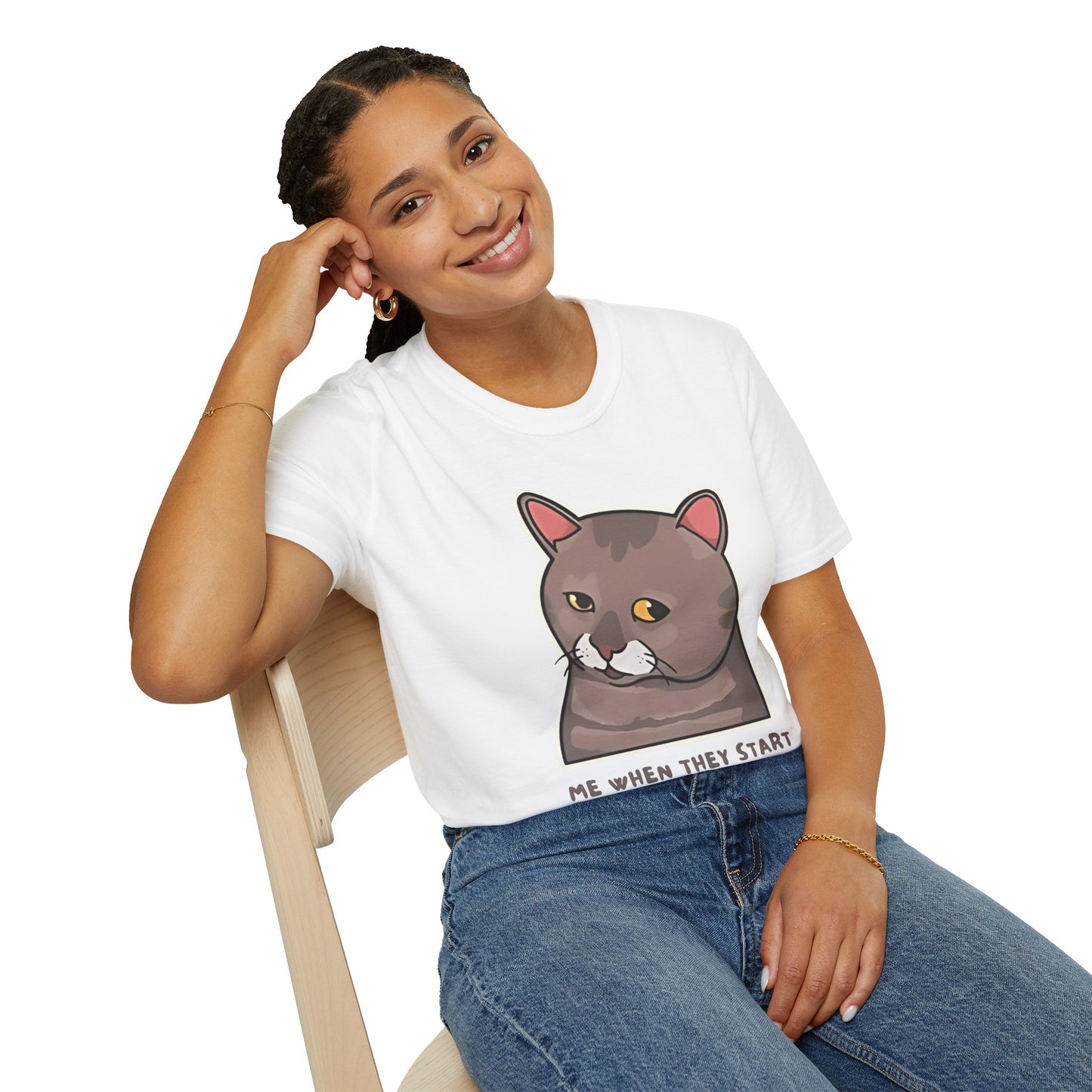 "Me When They Start Small Talk" | Funny Cat Graphic T-Shirt  | Unisex Softstyle Tee