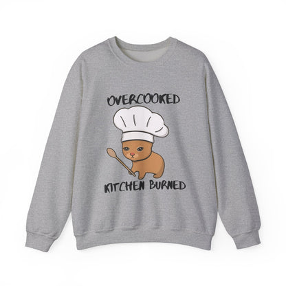 Funny Chef Cat Sweatshirt – 'Overcooked Kitchen Burned' Unisex Heavy Blend™ Crewneck