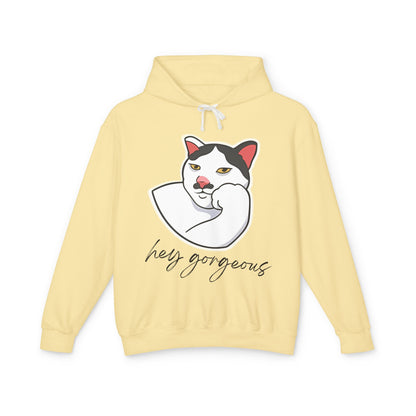 Hey Gorgeous Cat Unisex Lightweight Hoodie - Cute and Comfy Sweatshirt