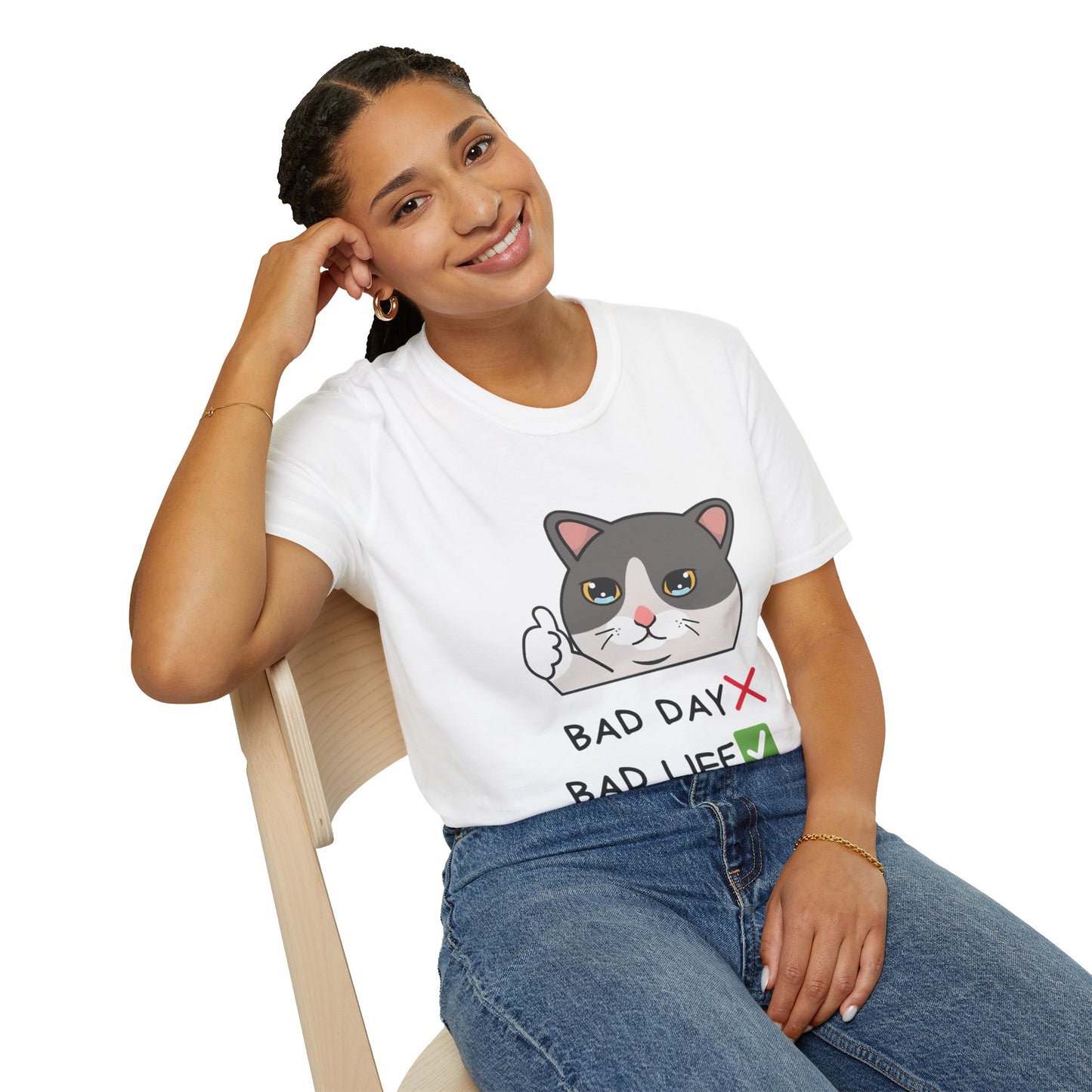 Cute Cat 'Bad Day' Unisex Softstyle T-Shirt - Perfect for Cat Lovers!