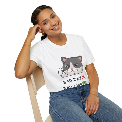 Cute Cat 'Bad Day' Unisex Softstyle T-Shirt - Perfect for Cat Lovers!
