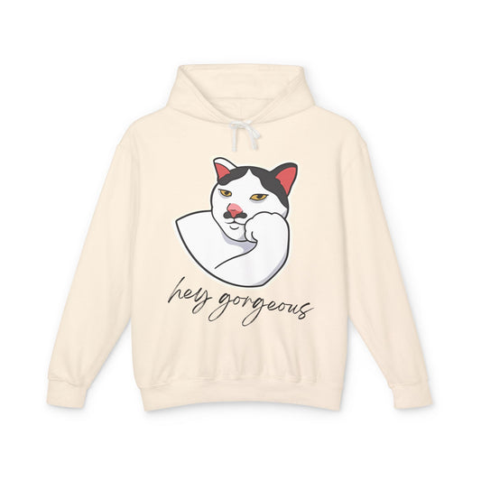 Hey Gorgeous Cat Unisex Lightweight Hoodie - Cute and Comfy Sweatshirt