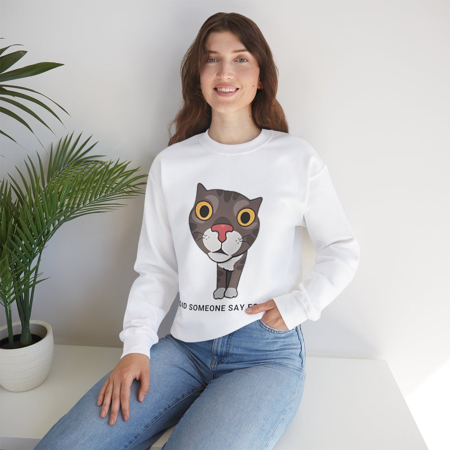 "Did Someone Say Food?" Funny Cat Sweatshirt - Unisex Heavy Blend Crewneck