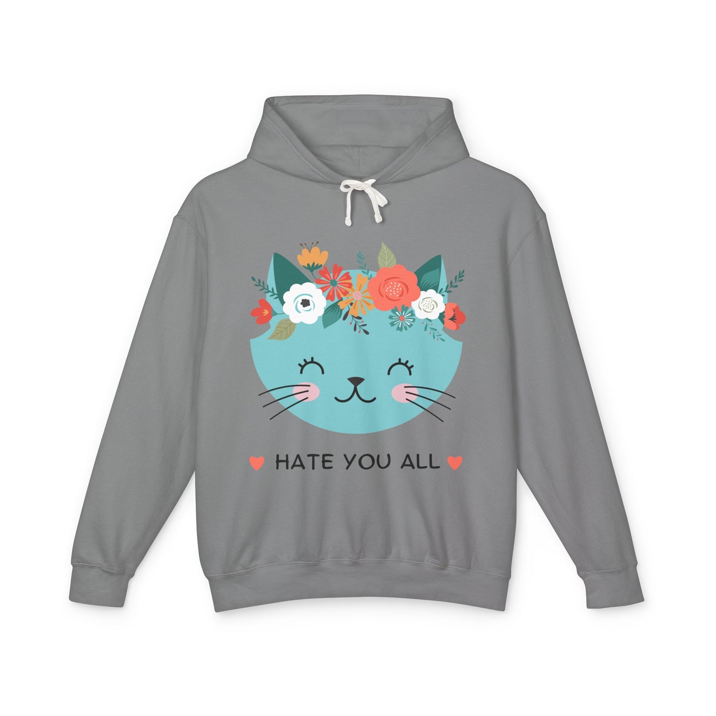 Cute Cat Floral Design Unisex Lightweight Hoodie - "Hate You All"