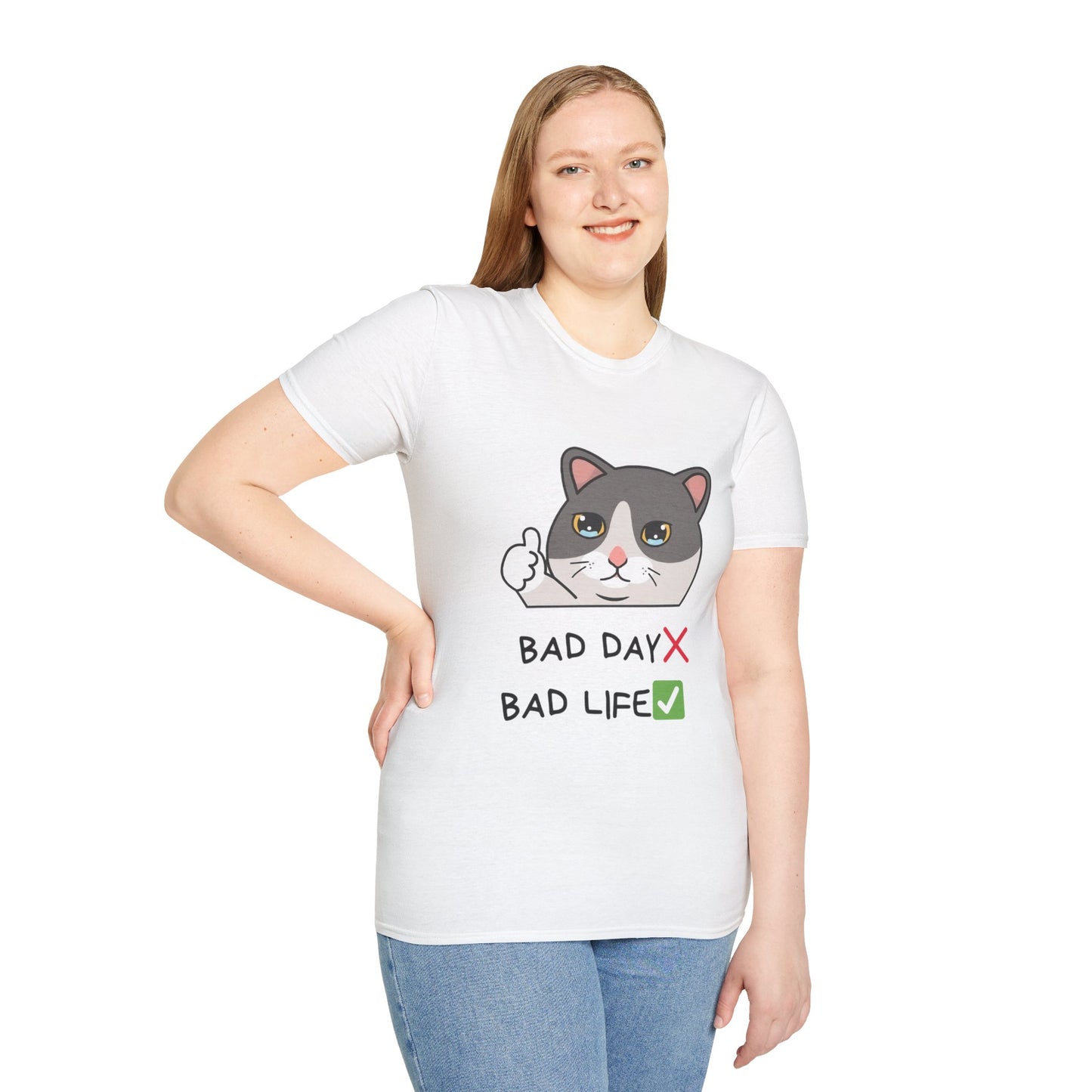 Cute Cat 'Bad Day' Unisex Softstyle T-Shirt - Perfect for Cat Lovers!