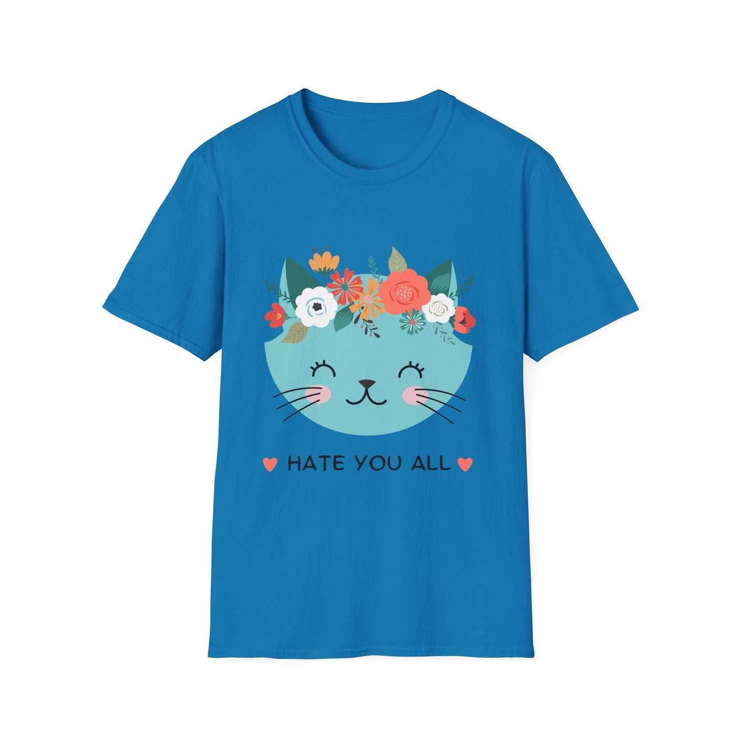 Floral Cat Graphic T-Shirt - 'Hate You All' Cute Unisex Tee