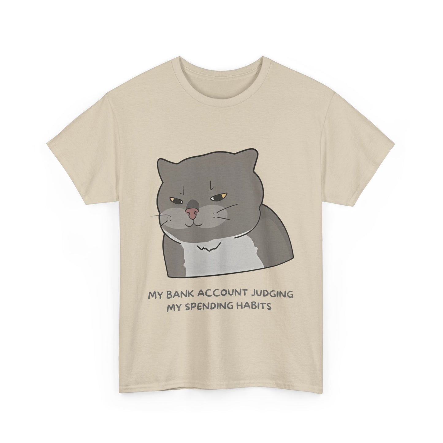 Funny Cat Quote Unisex Heavy Cotton Tee - 'My Bank Account Judging My Spending Habits'