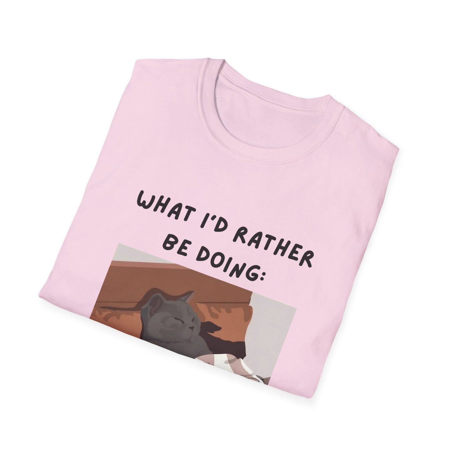 Cute Cat Sleepy Vibes Unisex Softstyle T-Shirt - "What I'd Rather Be Doing"
