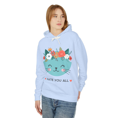 Cute Cat Floral Design Unisex Lightweight Hoodie - "Hate You All"