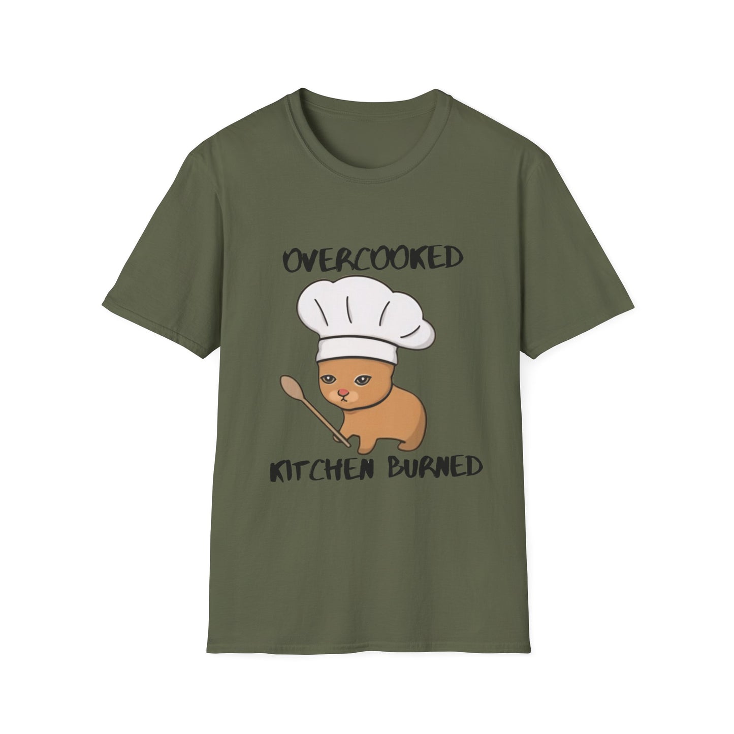 Funny Chef Cat T-Shirt - "Overcooked Kitchen Burned" - Unisex Softstyle