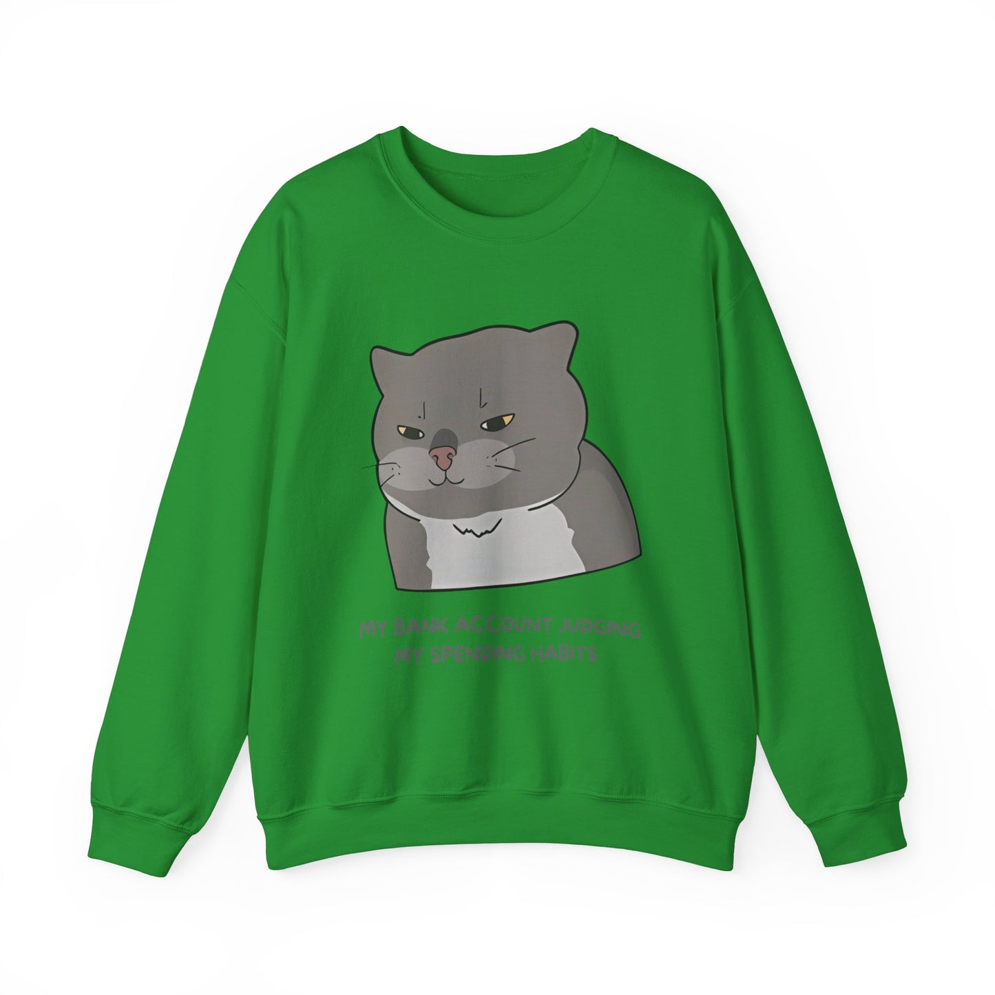 Funny Cat Motivational Crewneck Sweatshirt - My Bank Account Judging My Spending Habits