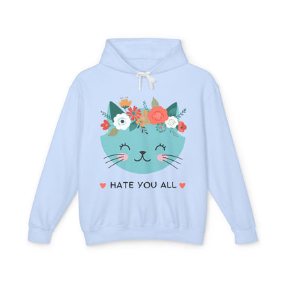 Cute Cat Floral Design Unisex Lightweight Hoodie - "Hate You All"