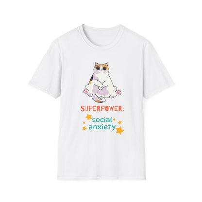 Superpower: Social Anxiety Unisex T-Shirt - Cute Cat Design
