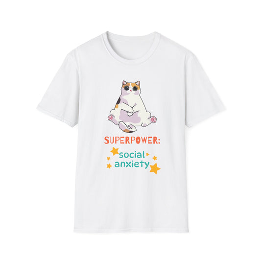 Superpower: Social Anxiety Unisex T-Shirt - Cute Cat Design