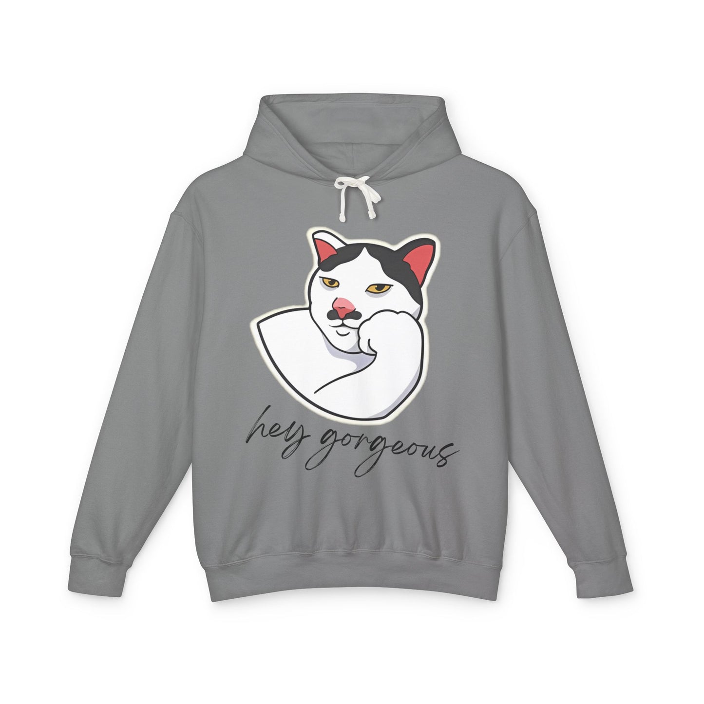 Hey Gorgeous Cat Unisex Lightweight Hoodie - Cute and Comfy Sweatshirt