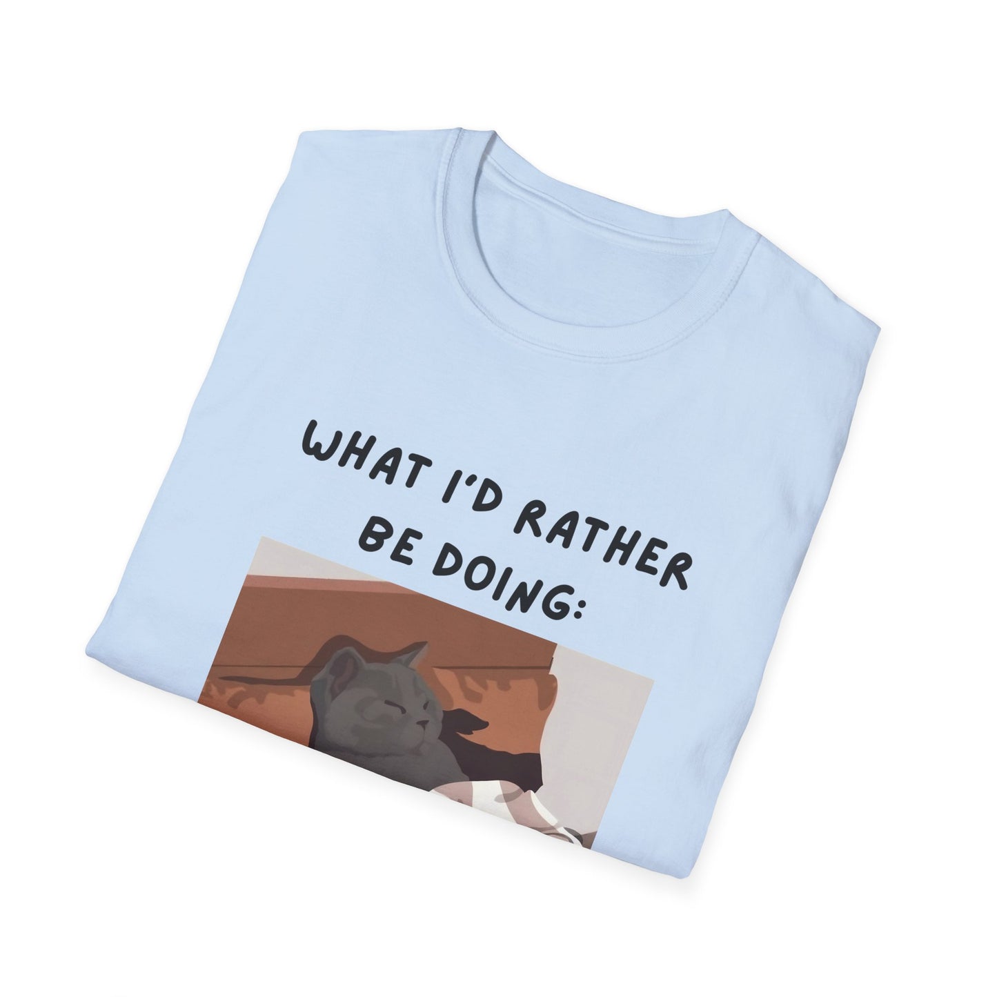 Cute Cat Sleepy Vibes Unisex Softstyle T-Shirt - "What I'd Rather Be Doing"