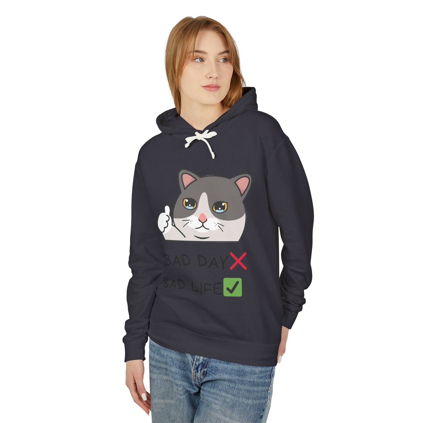 Bad Day Hoodie | Cute Cat Design | Unisex Lightweight Sweatshirt