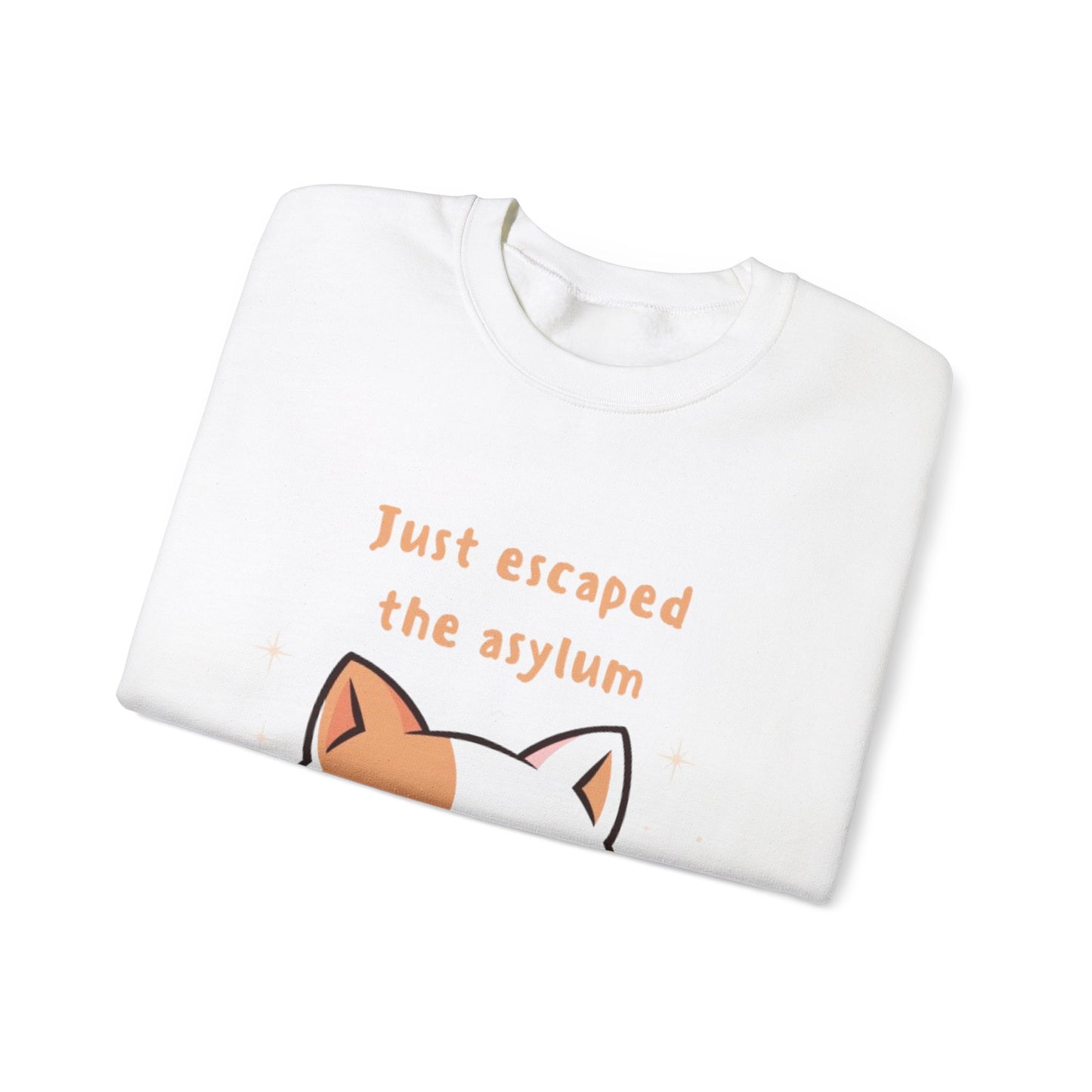 'Just Escaped the Asylum' - Funny Cat Crewneck Sweatshirt