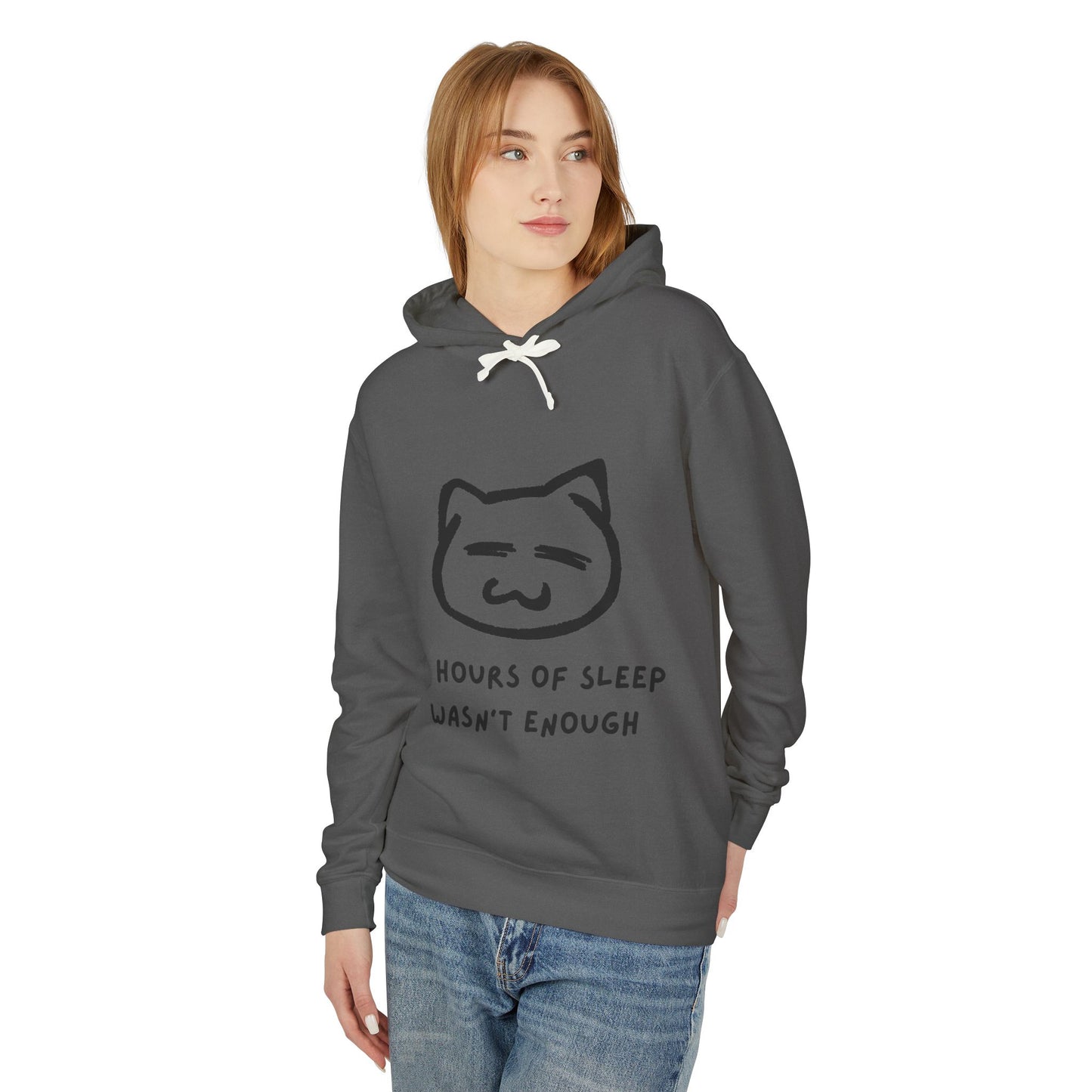 Funny Cat Quote Unisex Lightweight Hooded Sweatshirt - "14 Hours of Sleep Wasn't Enough"