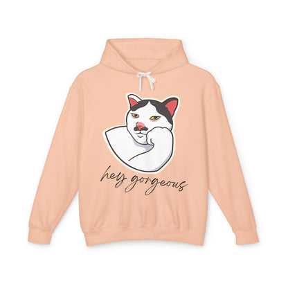 Hey Gorgeous Cat Unisex Lightweight Hoodie - Cute and Comfy Sweatshirt