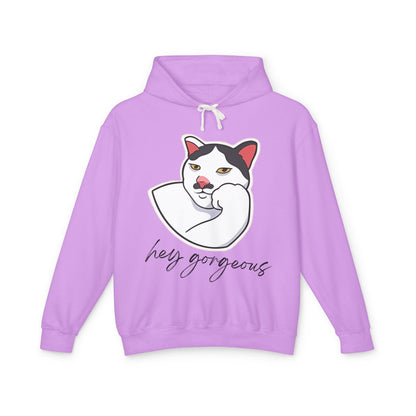 Hey Gorgeous Cat Unisex Lightweight Hoodie - Cute and Comfy Sweatshirt