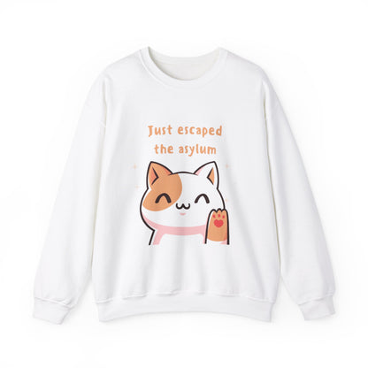 'Just Escaped the Asylum' - Funny Cat Crewneck Sweatshirt