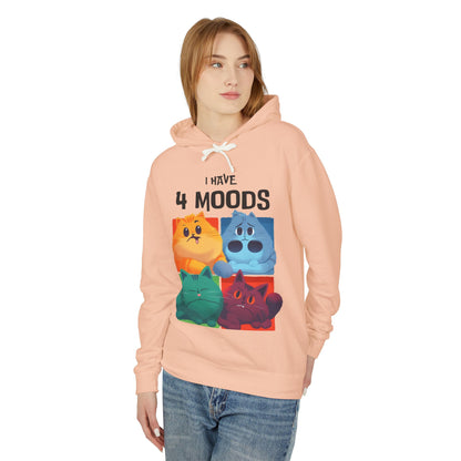 Unisex Lightweight Hooded Sweatshirt - "I Have 4 Moods" Cat Design - Perfect for Cat Lovers & Casual Wear