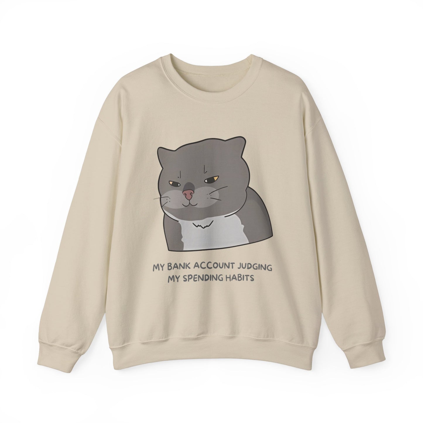 Funny Cat Motivational Crewneck Sweatshirt - My Bank Account Judging My Spending Habits