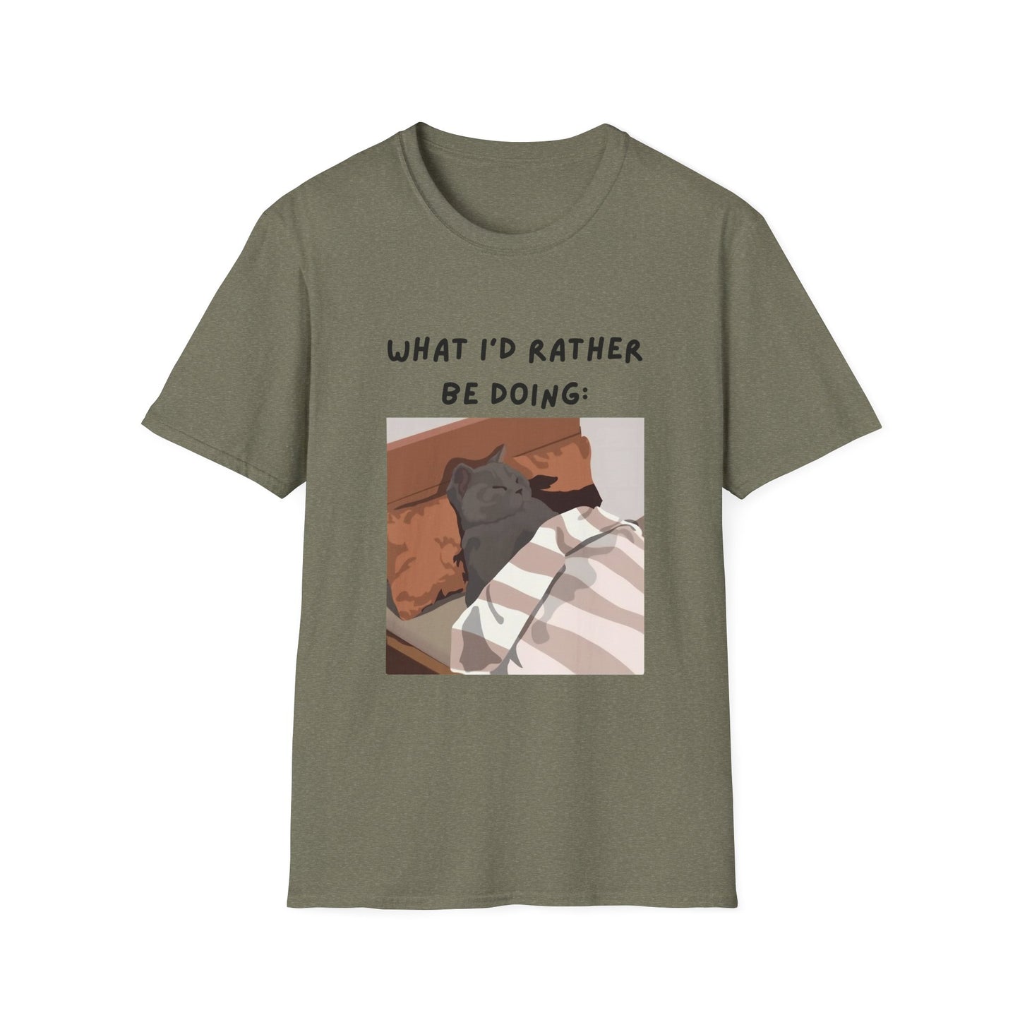 Cute Cat Sleepy Vibes Unisex Softstyle T-Shirt - "What I'd Rather Be Doing"