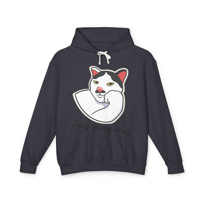 Hey Gorgeous Cat Unisex Lightweight Hoodie - Cute and Comfy Sweatshirt