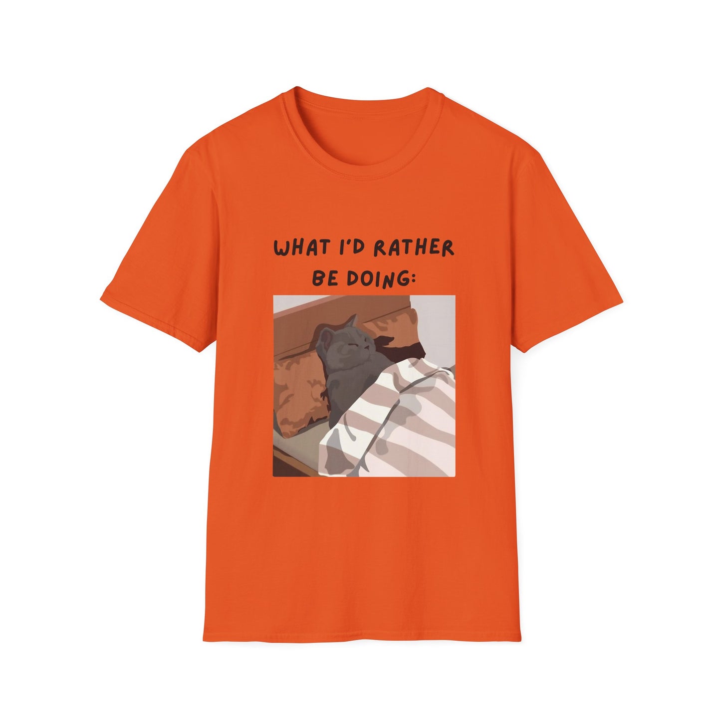 Cute Cat Sleepy Vibes Unisex Softstyle T-Shirt - "What I'd Rather Be Doing"