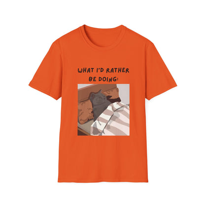 Cute Cat Sleepy Vibes Unisex Softstyle T-Shirt - "What I'd Rather Be Doing"