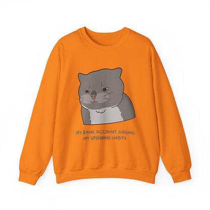 Funny Cat Motivational Crewneck Sweatshirt - My Bank Account Judging My Spending Habits