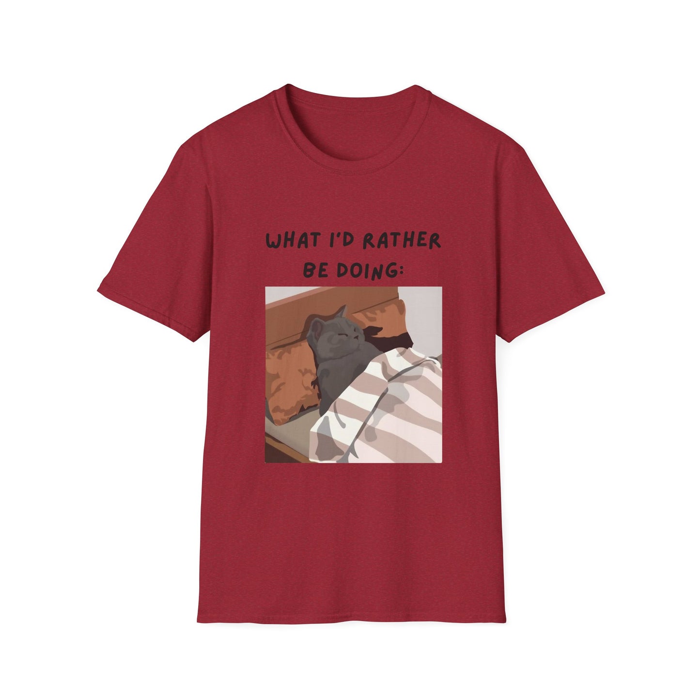Cute Cat Sleepy Vibes Unisex Softstyle T-Shirt - "What I'd Rather Be Doing"