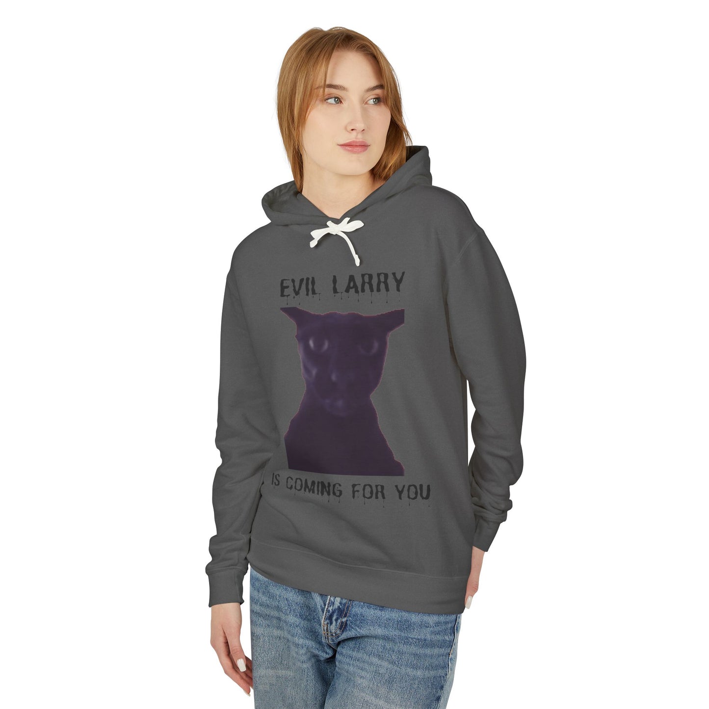 Evil Larry Unisex Lightweight Hooded Sweatshirt - Spooky Cat Design