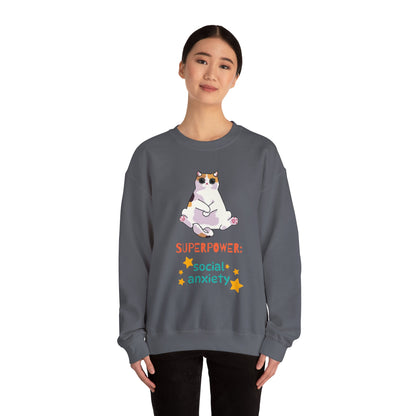 Funny Cat Sweatshirt - "Superpower: Social Anxiety" Unisex Crewneck