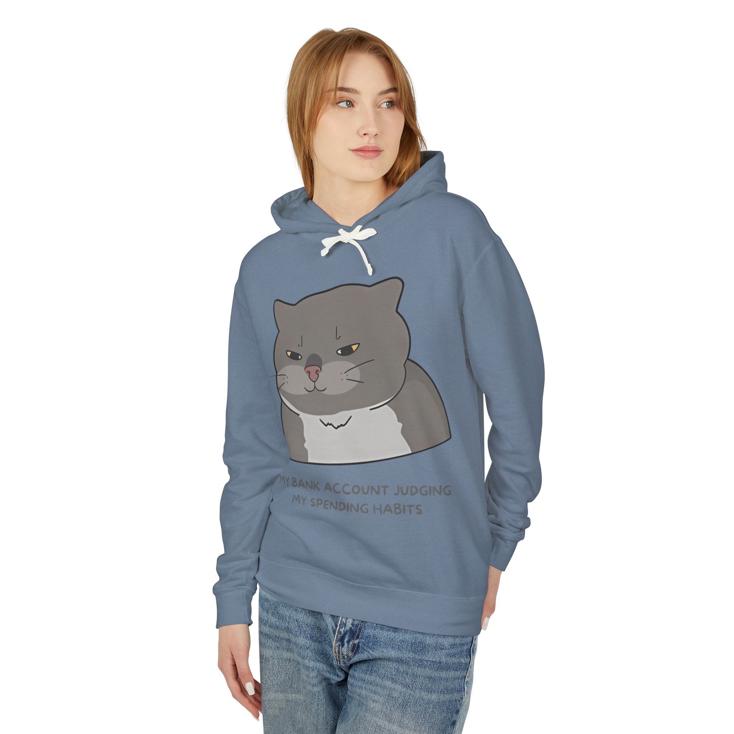 My Bank Account Judging Unisex Lightweight Hooded Sweatshirt - Funny Cat Hoodie for Casual Wear