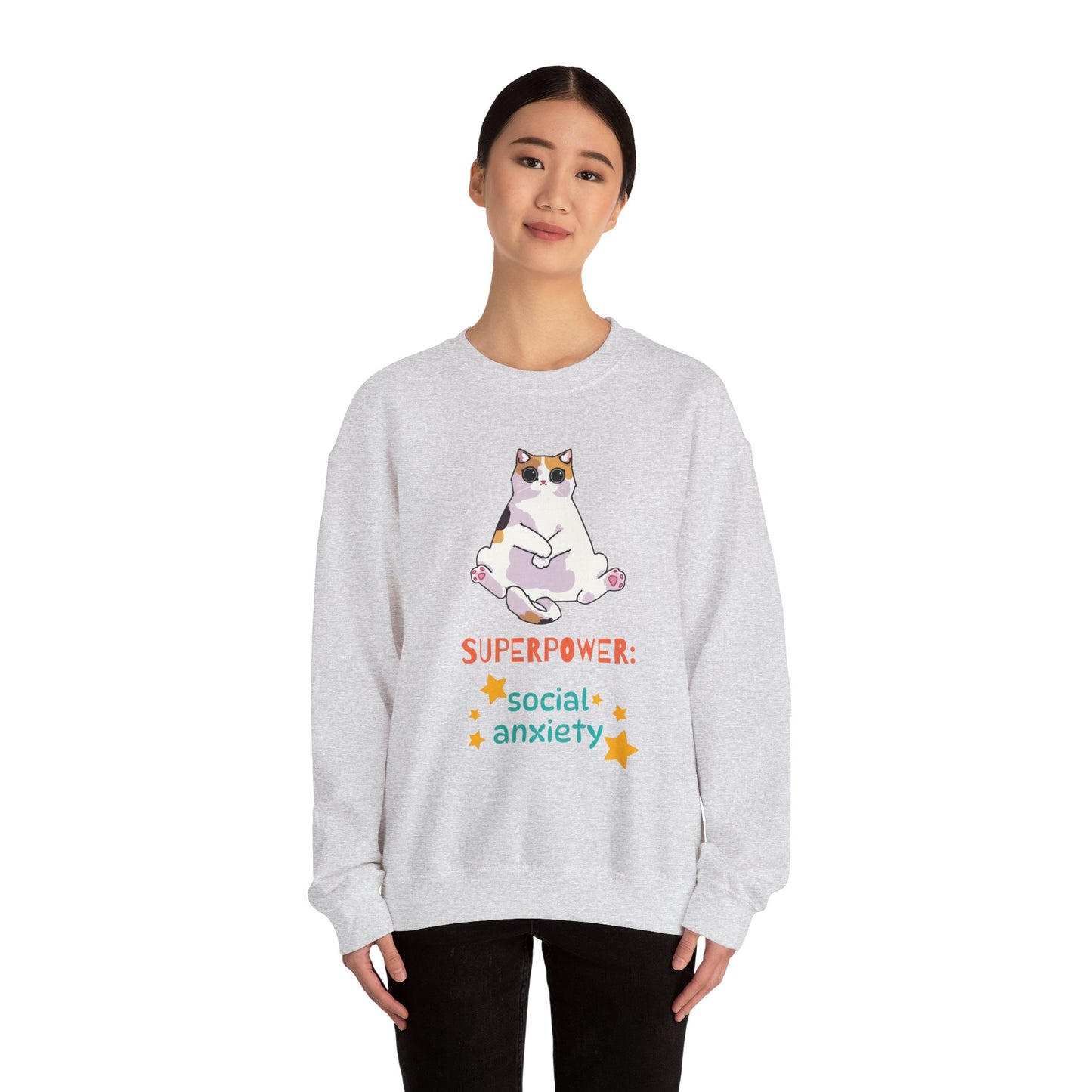 Funny Cat Sweatshirt - "Superpower: Social Anxiety" Unisex Crewneck