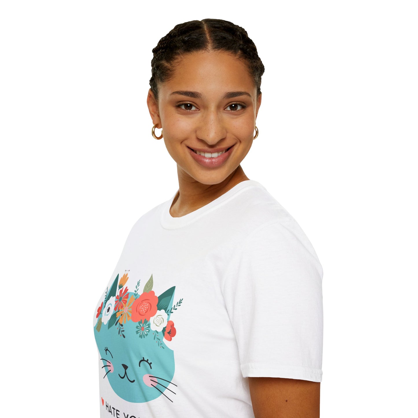 Floral Cat Graphic T-Shirt - 'Hate You All' Cute Unisex Tee
