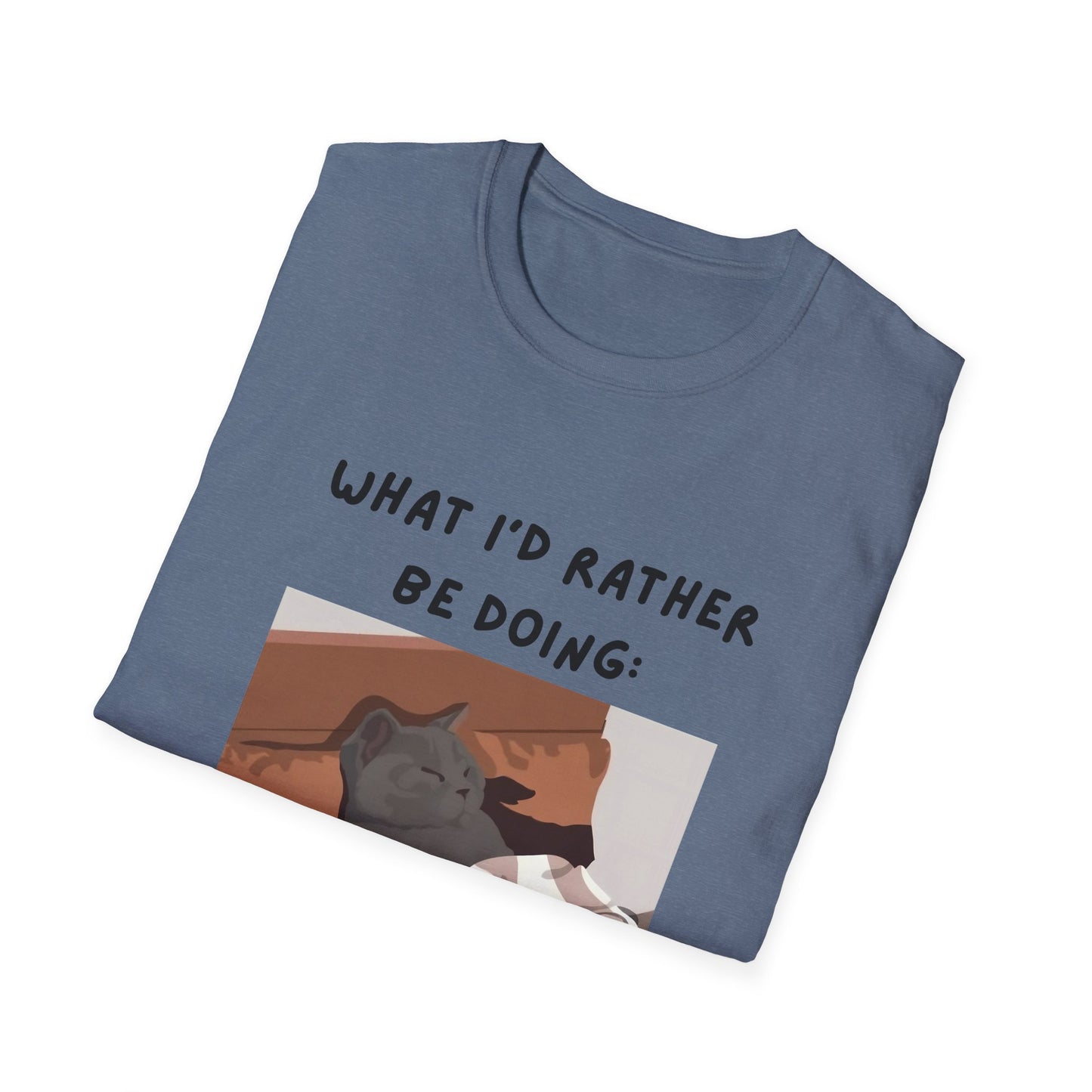 Cute Cat Sleepy Vibes Unisex Softstyle T-Shirt - "What I'd Rather Be Doing"