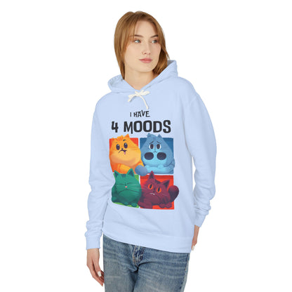 Unisex Lightweight Hooded Sweatshirt - "I Have 4 Moods" Cat Design - Perfect for Cat Lovers & Casual Wear